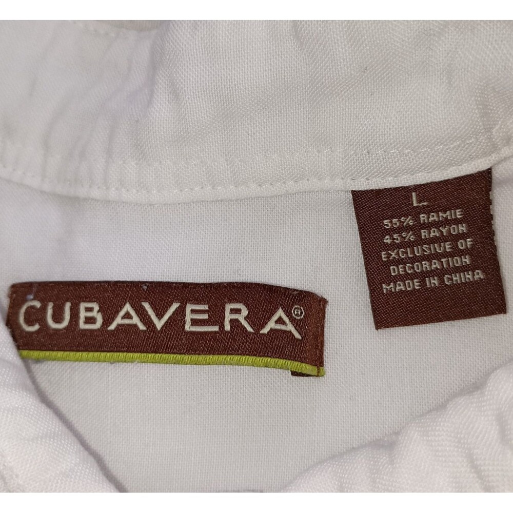 Cubavera Shirt Mens Large White Guayabera Button Down Short Sleeve Outdoor Camp - Picture 10 of 11